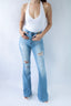 High Waisted Light Ripped Flare Jeans