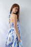 Blue Printed Satin Maxi Dress